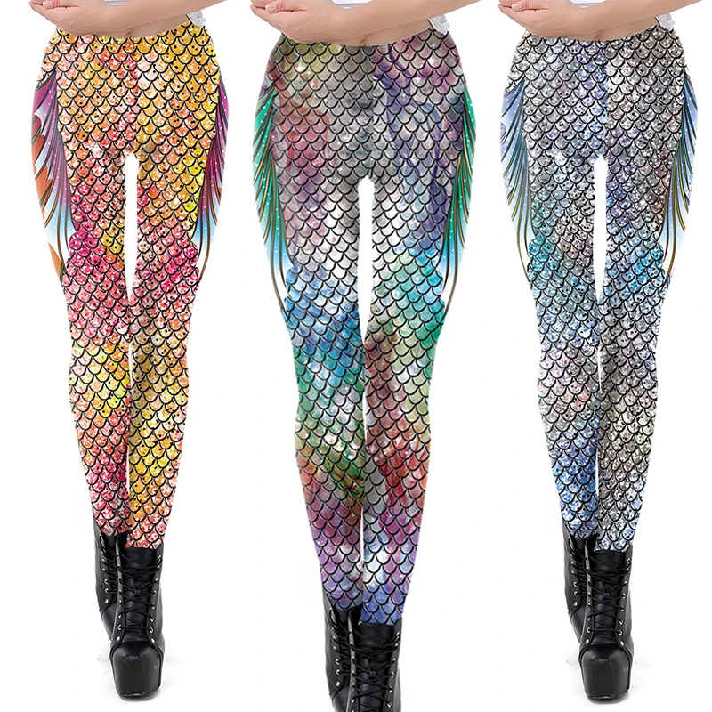 

Mermaid Pants for Women Leggings Halloween Fairy Tale Cosplay Costumes Female Sexy 3-D Mermaid High-waist Bottom Pants E16A10
