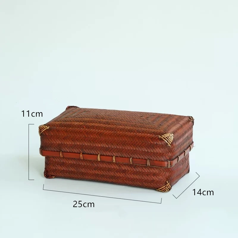 25x11x14cm Чайный сервиз коробка для хранения ручной работы основной цвет окружающей среды бамбуковая корзина коробка с крышкой Ретро китайский интерьер украшения - Цвет: 25x11x14cm