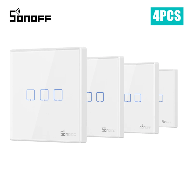 SONOFF T2EU-RF 86 Type Wall Panel 1-3 Gang Sticky 433MHz Wireless RF Remote 2-Way Control for 4CHPROR3 SlampherR2 TX Wall Switch 