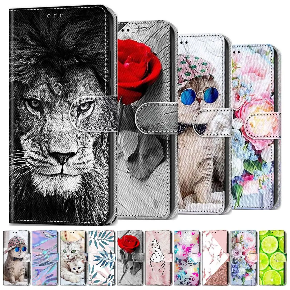 Rosa León pintado teléfono Shell para estuche Samsung Galaxy S5 S6 S7 S8 S9 S10 más S10E S20 Fe lindo divertido ranura para tarjeta caso A42 5G DP08F