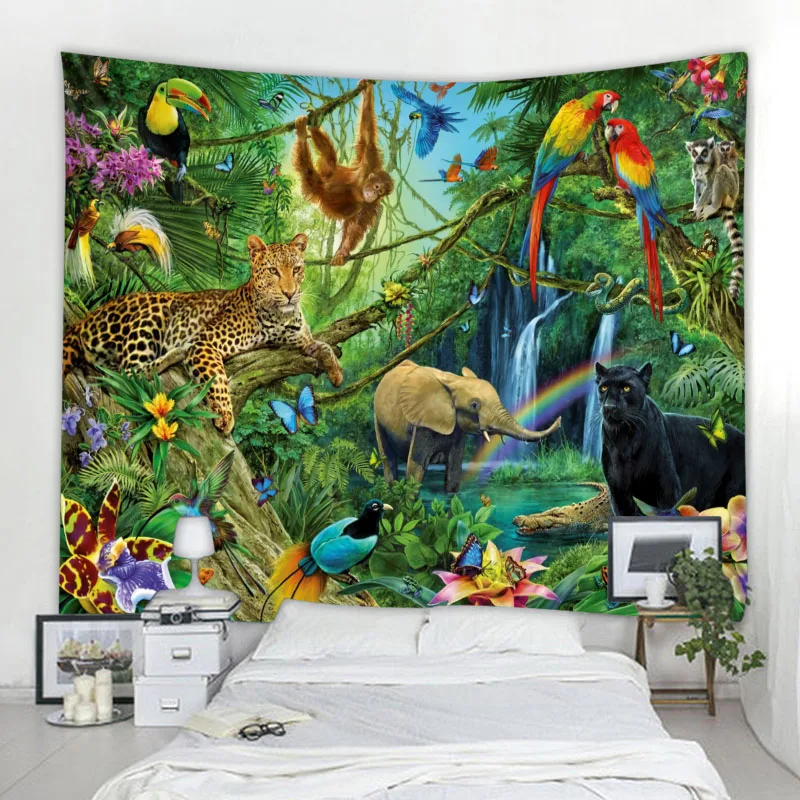 Nordic Tropical Rainforest Forest Animal Tapestry Bohemian Mandala Decoration Tapestry Bedroom Wall