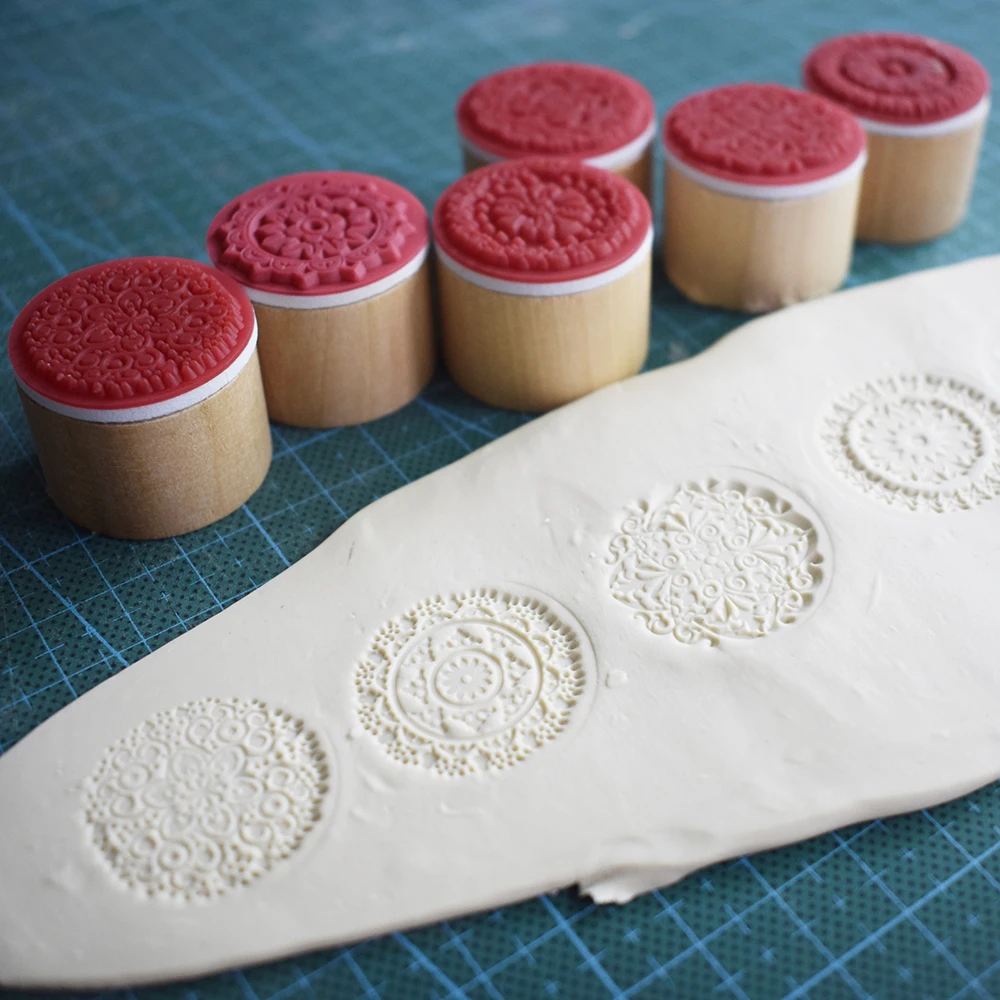 3cm Pottery Stamp Square Round Baroque Mandala Lace Flower Emboss Seal Polymer Clay Texture Sculpture Model DIY Ceramic Tools