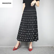 INNASOFAN, теплая вязаная женская юбка, Осень-зима, плиссированная длинная юбка, высокая талия, модная, высокая, шикарная юбка в горошек