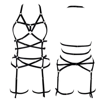 

Strappy Harness Bra Set Full Hollow Out Body Cross Cage Bra Cupless Black Adjust Lingerie Fetish Gothic Plus Size Gothic Rave