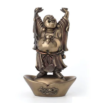 

CHINESE STYLE CREATIVE BUDDHA STATUE MAITREYA STANDING GOLD INGOT ART SCULPTURE RESIN CRAFTS DECORATIONS FOR HOME R3219