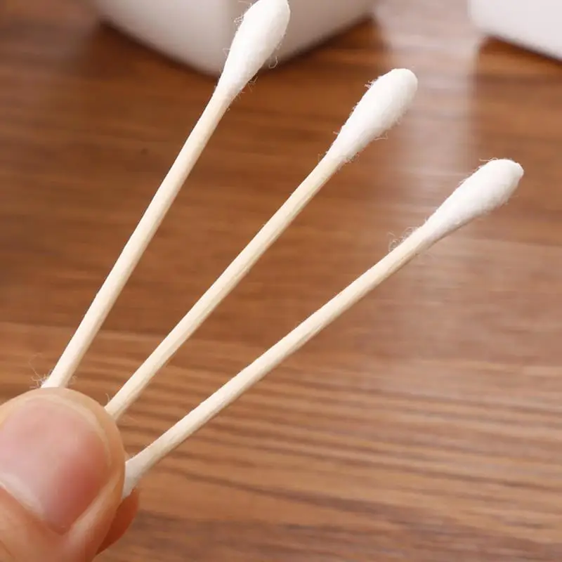 Kapmore 100PCS Cotton Swab Wood Stick Double Head Cotton Stick Makeup Swab For Beauty Makeup Nose Ears Cleaning