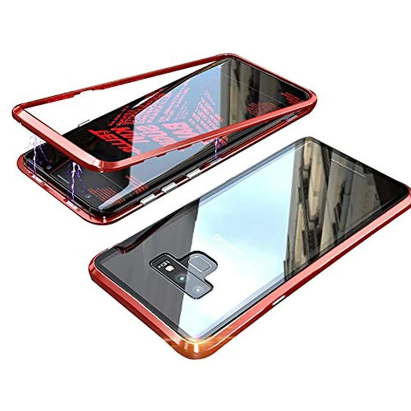 

Magnetic Adsorption Cases for Samsung Galaxy Note 9 Note9 Metal Cover Double Tempered Glass Shockproof