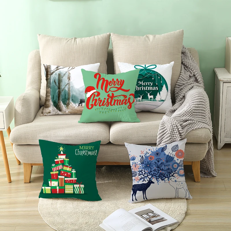 Рождественская наволочка 45*45 зеленая с рождественским принтом полиэфирные декоративные подушки диван декоративная наволочка для подушки TRP080