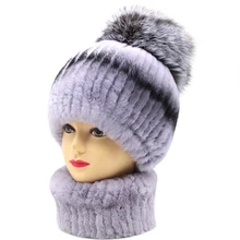 Rex rabbit fur hat female winter fox fur ball thick warm knitted earmuff wool cap