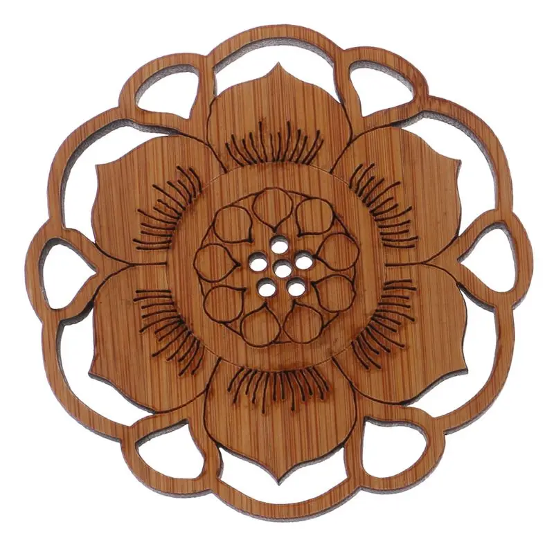

Lotus Drink Coasters Mat Wooden Round Coaster Table Mat Placemat Kitchen Accessories Decor