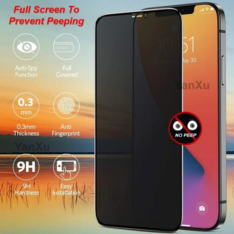 10Pcs Privacy Tempered Glass For iPhone 12 Mini 11 Pro XR XS MAX 8 7 6 6S Plus SE 2020 Full Cover Antispy Screen Protector Film