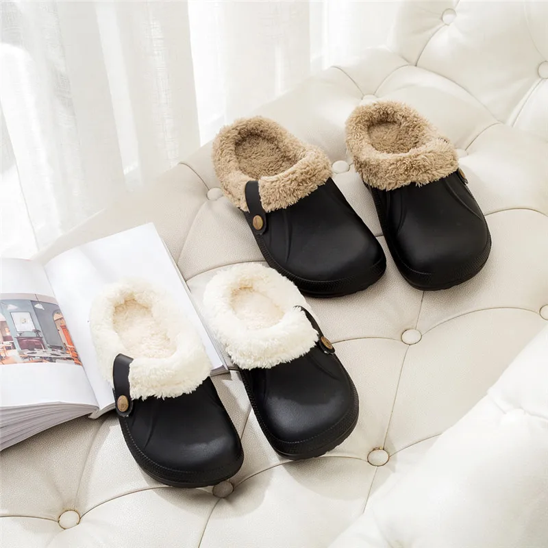 Зимние непромокаемые женские меховые тапочки унисекс с меховой подкладкой; домашняя обувь; Мужские сабо; однотонная домашняя обувь; сандалии без застежки; V7