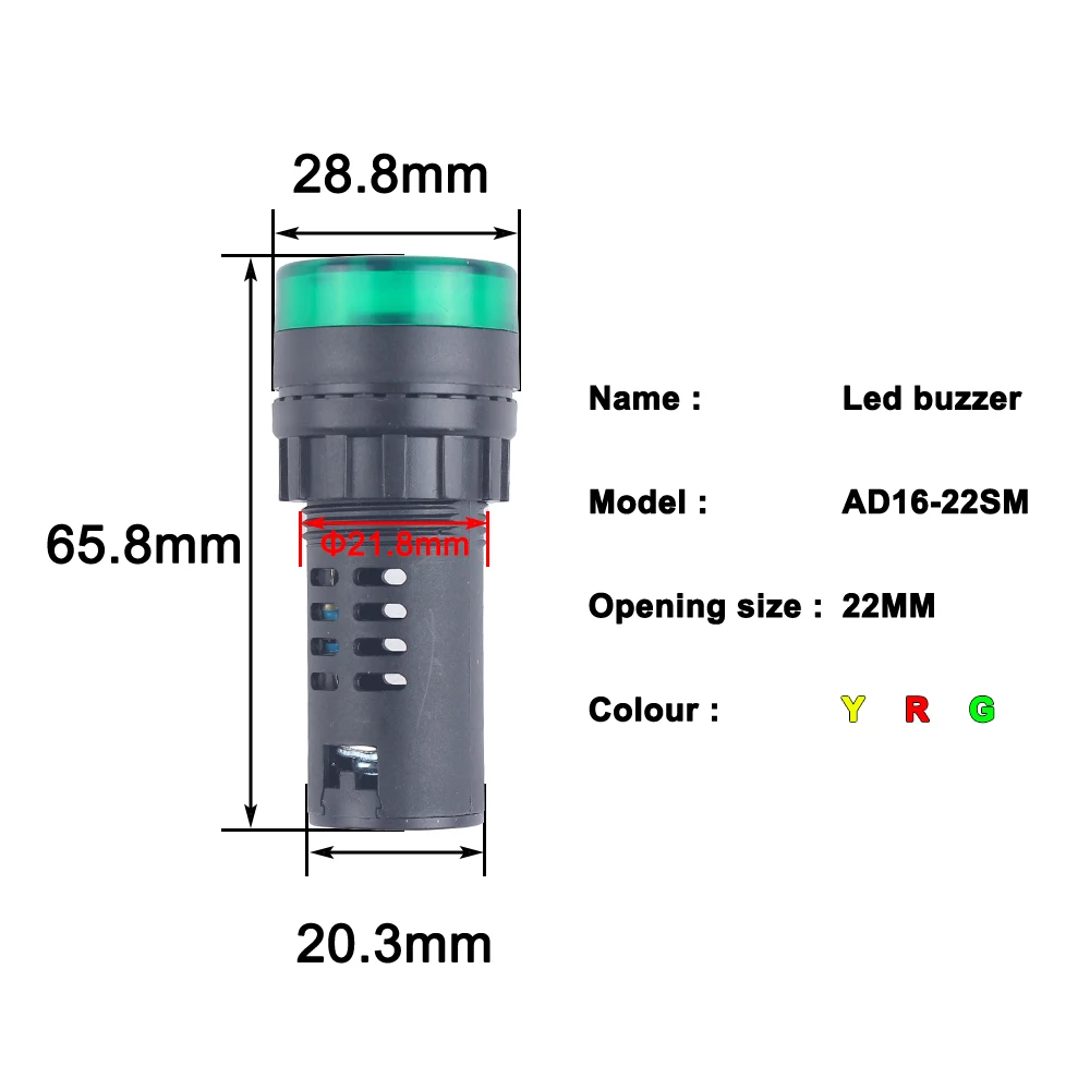 3pc Lampe témoin à AC/DC 12V Clignotant indicateur Pan alarme buzzer, LED  jaune