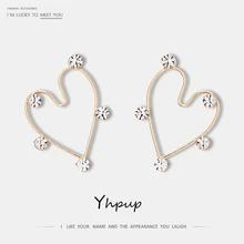 Yhpup, милые романтические серьги aritos de oro, 18 k, стразы в форме сердца, серьги-гвоздики, роскошные серьги со стразами и кристаллами, женские вечерние серьги