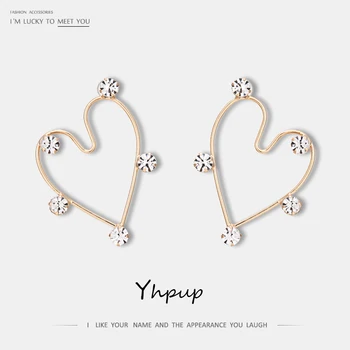 

Yhpup Sweet Romantic aritos de oro 18 k Heart Rhinestone Stud Earrings Luxury Rhinestone Crystal pendientes mujer Women Party