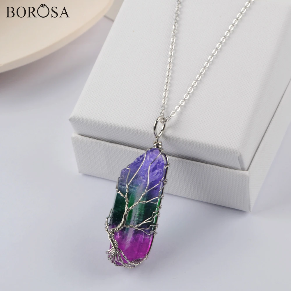 Natural White Crystal Big Pendant Tree of Life multi Color Handmade Wire Wrapped Pendant for Necklace,crystal bar pendants L451