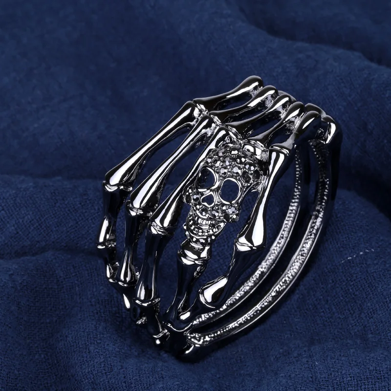 YACQ Skull Skeleton Hand Bracelet Bangle Biker Gothic Jewelry Gifts Women Her Girlfriend Antique Silver Color D08 Dropshipping 3