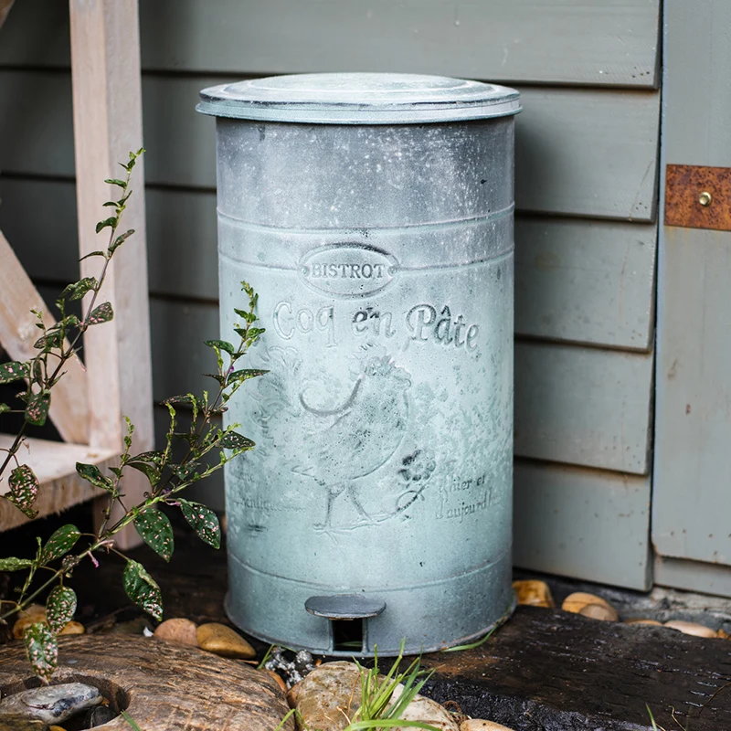 Antique Vintage Retro Step Trash Can With Lid - Waste Bins ...