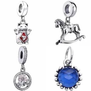 

Sparkling Midnight Crystals Poetic Blooms Lucky Cat Rocking Horse Pendant Charm Fit Pandora Bracelet 925 Sterling Silver Bead