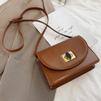 

Winter 2020 Women's Bag Vintage Solid Simple Shoulder Bag Female Square Branded Designer Crossbody Handbags PU Leather Fashion