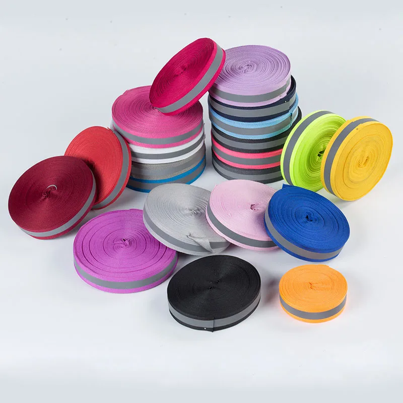 50 Yards/Roll 15mm Sewing Tape For Clothing 8mm Strip Silver Reflective Safety Vest Sew on Ribbon Fabric Blue Red Pink Green