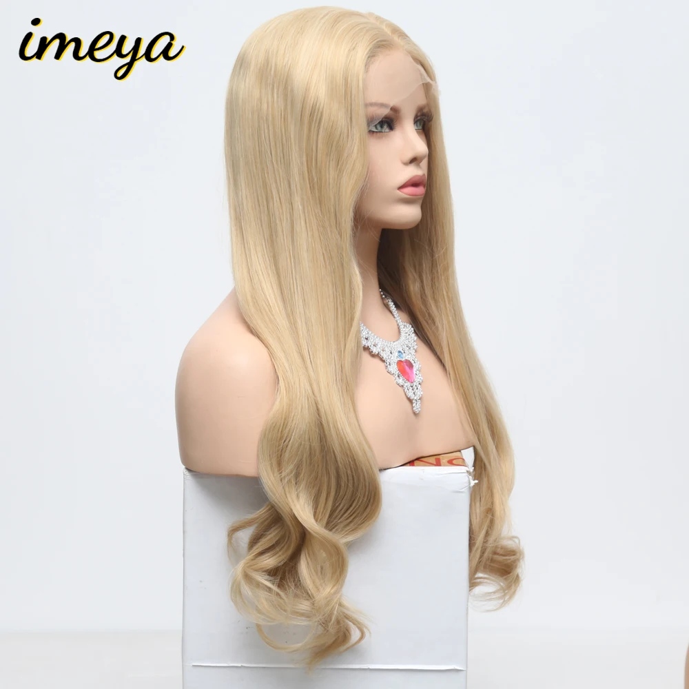 Imeya 27mix613 блонд цвет естественная волна 150% плотность синтетические парики на кружеве термостойкие парики длинные волосы парики для женщин