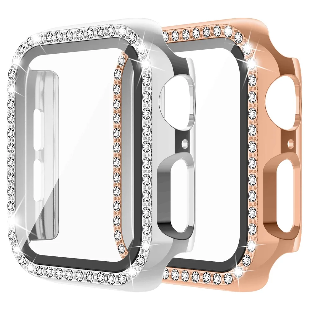 Diamond Case for Apple Watch band 44mm 42mm 40mm 38mm Bling Crystal Full Cover Protective PC Bumper series 3 4 5 6 se | Наручные часы