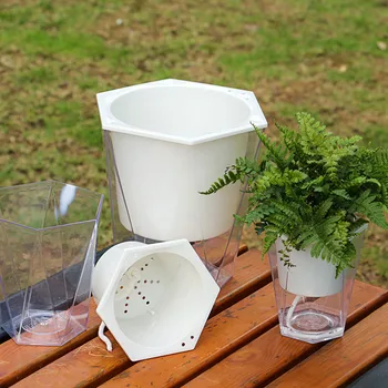 

12/20CM Plastic Flower Pot For Desktop Decoration Self Watering Planters Transparent Planting Plant Pot with Water Storage Basin