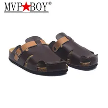 Летняя обувь модные мужские шлепанцы с закрытым носком обувь на пробковой подошве кожаные мужские сандалии-гладиаторы пляжные повседневные Мягкие Шлепанцы без застежки; Размеры 35-45