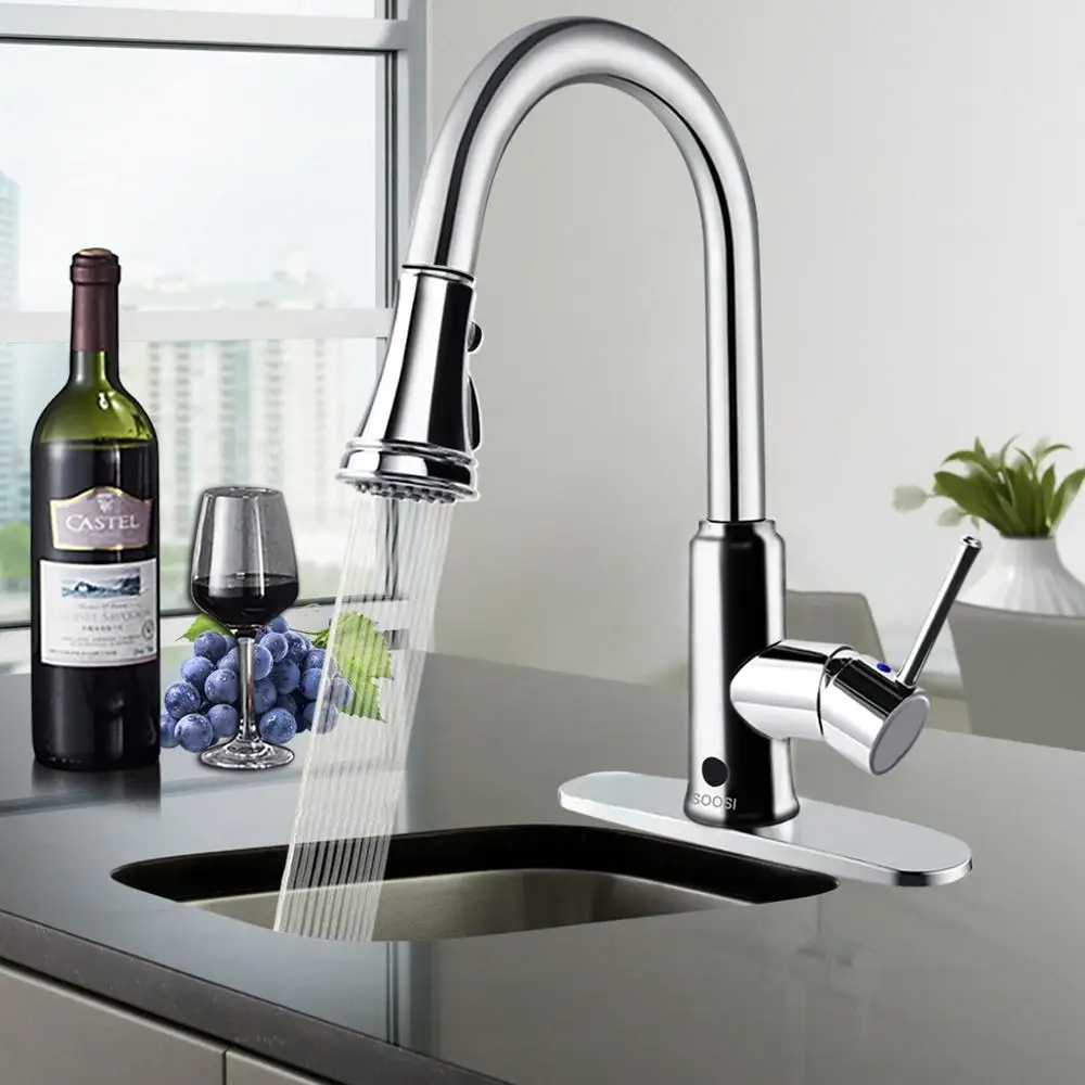 Смеситель кухонный с тремя режимами выдвижной распылитель одна ручка крепление