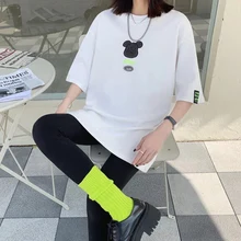 PNL Cotton Spots 2021 Early Spring New Loose and Thin Mid-Length Long Bear Design Short Sleeve Blouse