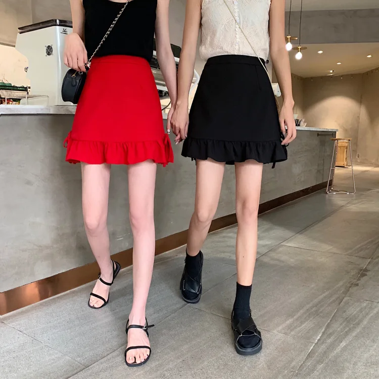 

Photo Shoot 2019 New Style Korean-style Significantly Higher Significant Leg Length Bow Slit Flounced Small A- line Skirt Short