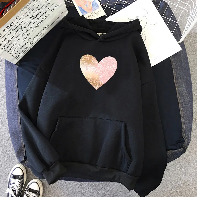 

Fashion Womens Sweatshirt Plus Velvet Hooded Sweatshirt Winter Women's Casual Loose Oversized Heart Print Loose Sweatshirt