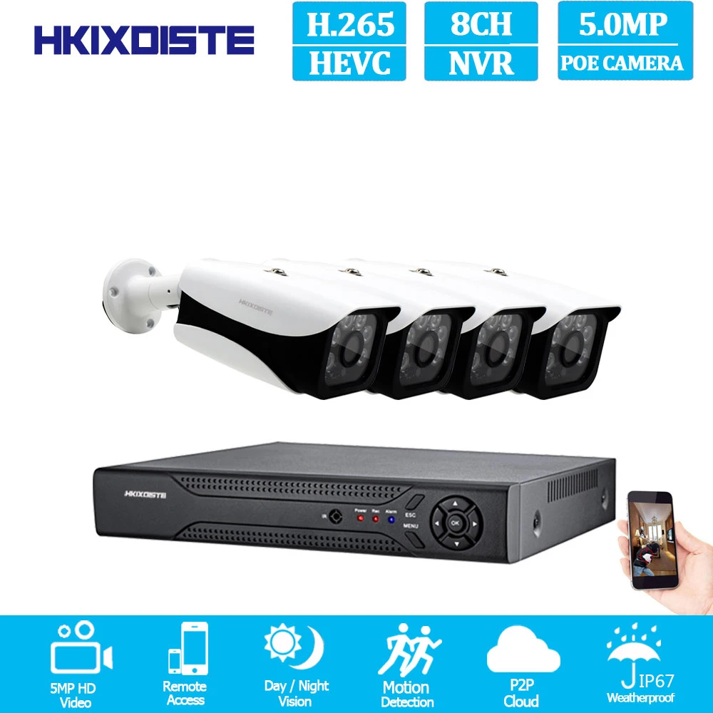 PoE NVR звукозапись 8CH 5MP 8 шт. 3,6 мм объектив 5MP IP уличная камера H.265 POE Система P2P Облачное наблюдение ПК телефон XMEYE приложение - Цвет: Фиолетовый