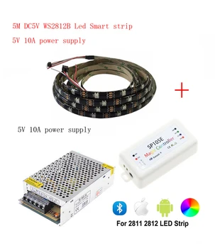

5m DC5V WS2812B Led Strip 30 pixels/leds/m WS2812 IC Smart 5050 RGB led Strip light+ LED Power Supply +SP105E LED Controller
