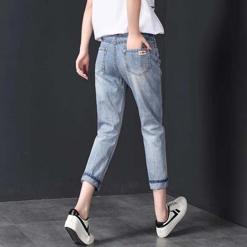 Jeans woman Pencil Pants Stretch Hole High Waist Slimming Ankle-Length Pants Women Jeans 2020 Summer