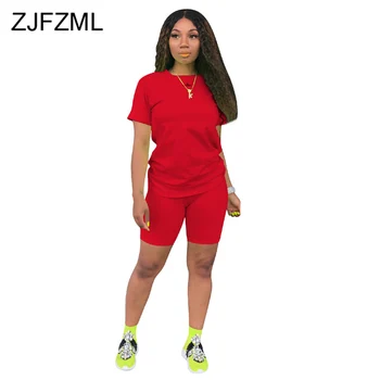 

Neon Color Sexy Two Piece Outfit Tracksuit Women Round Neck Short Sleeve Basic Tshirt and Bodycon Shorts Causal Matching Sets