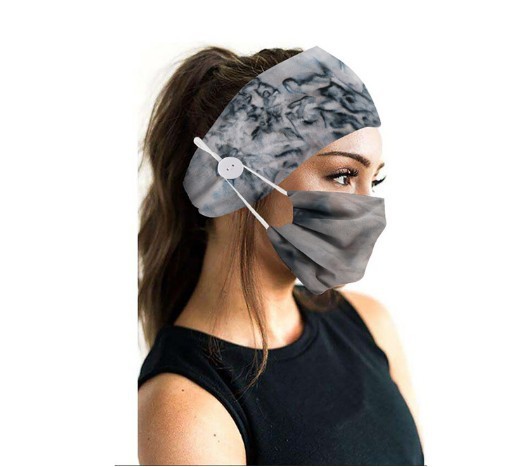 Button Head Band Mask Turban Hair Accessories Soft Yoga Sports Elastic Hair Band Fashion Hair Band with Mask Unisex
