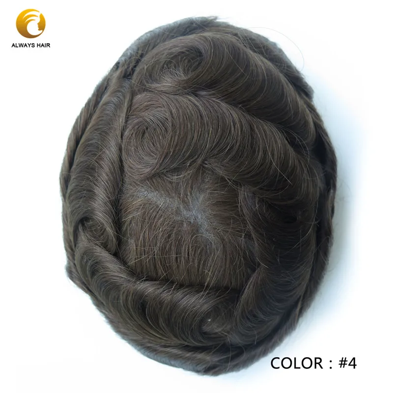 Натуральные волосы 0,08-0,1 мм поликожа парик из тонкой кожи " Свободный стиль индийские человеческие волосы система 120% 30 волнистые волосы - Парик Цвет: 4 #