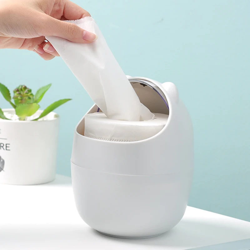 Rocking Lid Design Multifunctional Storage Bin Cute Desktop Cartoon Mini Trash Can Creative Decoration Home Daily Necessities