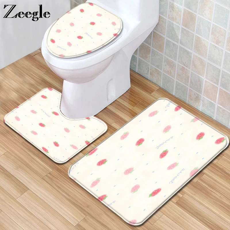 Zeegle 3pcs Bath Mat Set Anti Slip Toilet Pedestal Rug Absorbent Foot Mat Toilet Cover Seat Mat Soft Bathroom Doormat Shower Mat