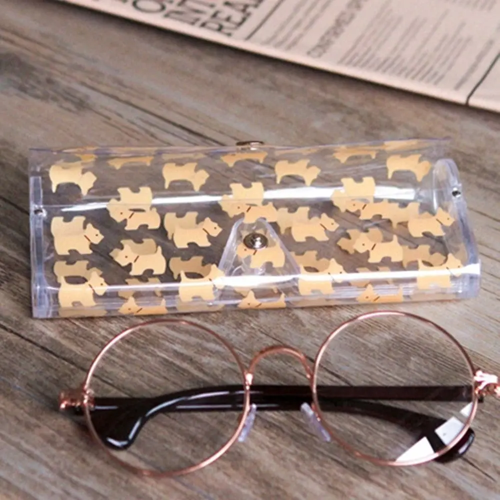 

Kawaii Transparent Plastic Eye Glasses Protector Case Metal Button Sunglasses Box Animal Pencil Case PVC Portable glasses Box