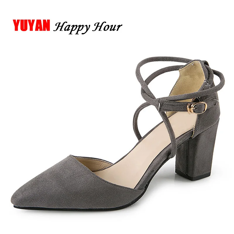 

New 2019 Summer High Heel Sandals Sexy Pointed toe Brand Shoes Fashion Womens Sandals Pumps Woman Thick Heels 7cm ZH032