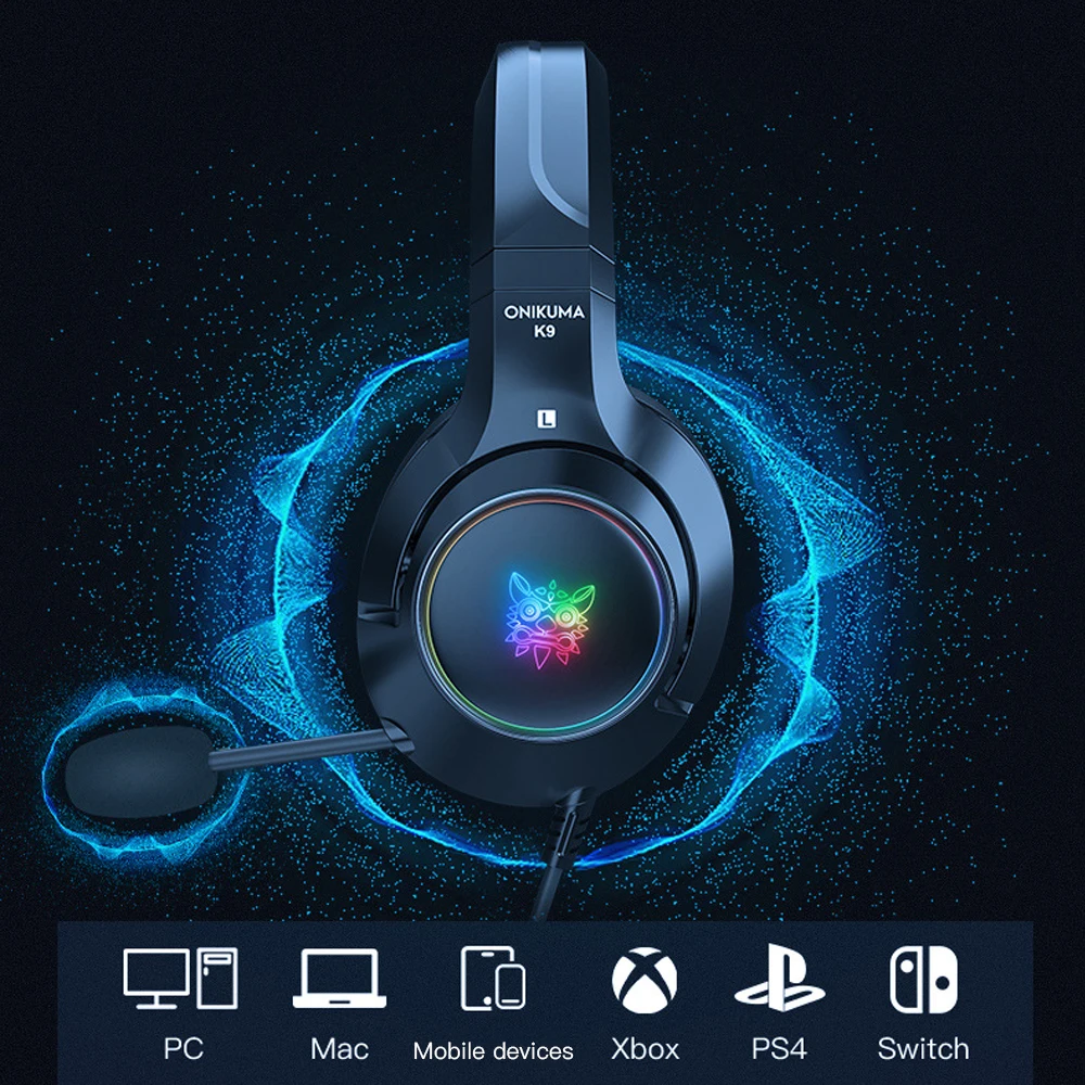 ONIKUMA K9 Headset casque PS4 Gaming Headphones PC Stereo with Microphone LED Lights for Xbox One Laptop Tablet Gaming Headphone