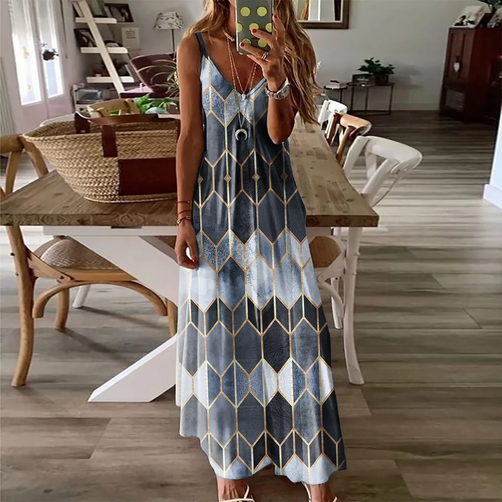 Women Dresses Ladies Sleeveless V-Neck Camisole A-Line Camisole Casual Printed Long Dress for Women 2021 Fashion Mujer Vestido bridesmaid dresses