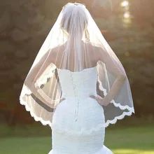 Simple Wedding Veils 2021 1 Layer Lace Edge Fingertip Length For Bride Wedding Custom Color White Vestido De Noiva Fashion