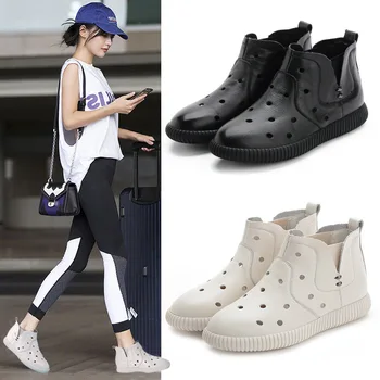 

CINESSD Genuine Leather Booties Woman 2020 New Flat Ankle Boots For Women Breathable Fashion Designer Shoes Women Rome Botines