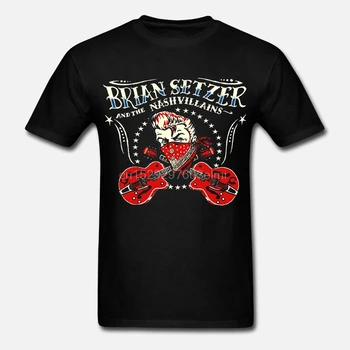 

Funny Men t shirt white t-shirt tshirts Black tee New Nashvillains Brian Setzer Stray Cats Music Cotton Mens Rock T-shirt
