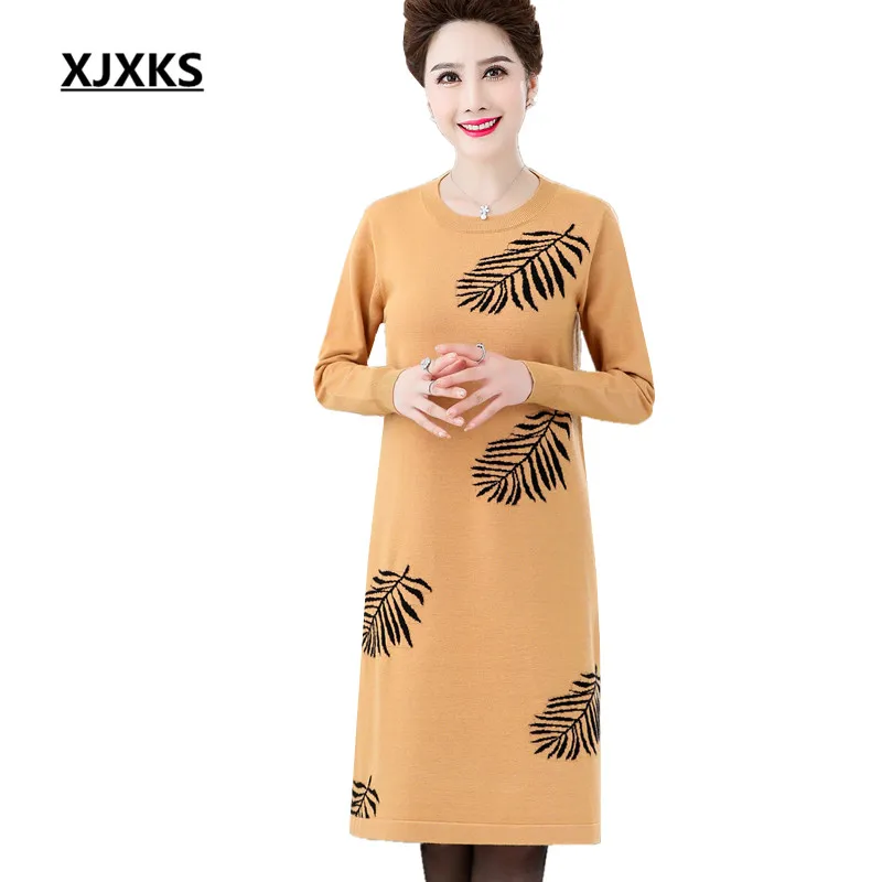 

XJXKS 2019 autumn winter new loose plus size women long sweater high-end comfortable cashmere knitted dress women pullover