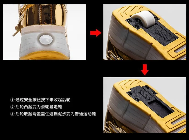 Золотистый, розовый, синий, зарядка через usb, модный светодиодный светильник для девочек и мальчиков, обувь для катания на роликах для детей, детские кроссовки с колесами